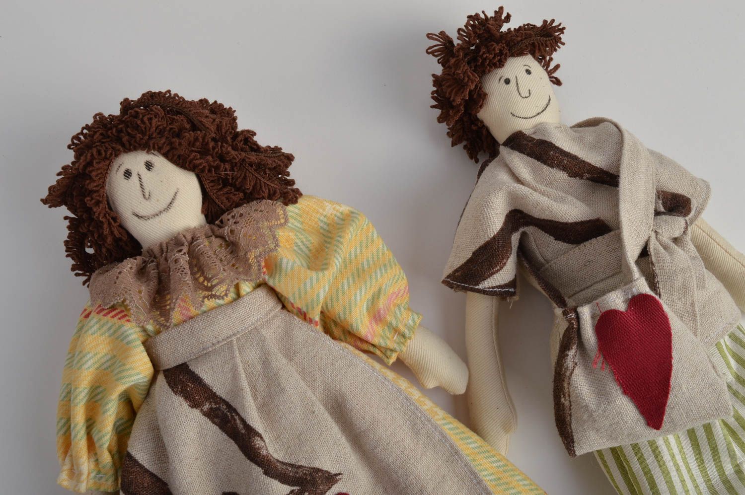Handmade designer fabric soft dolls boy and girl for interior decor and children photo 3