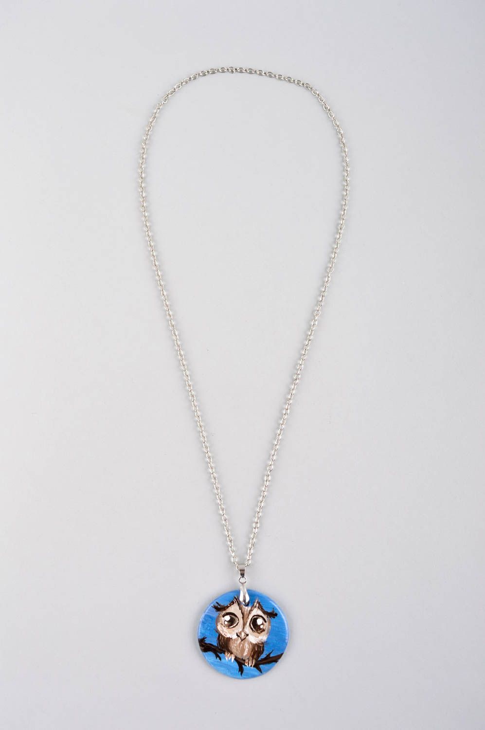 Handmade stylish accessory polymer clay pendant unusual pendant with owl photo 2