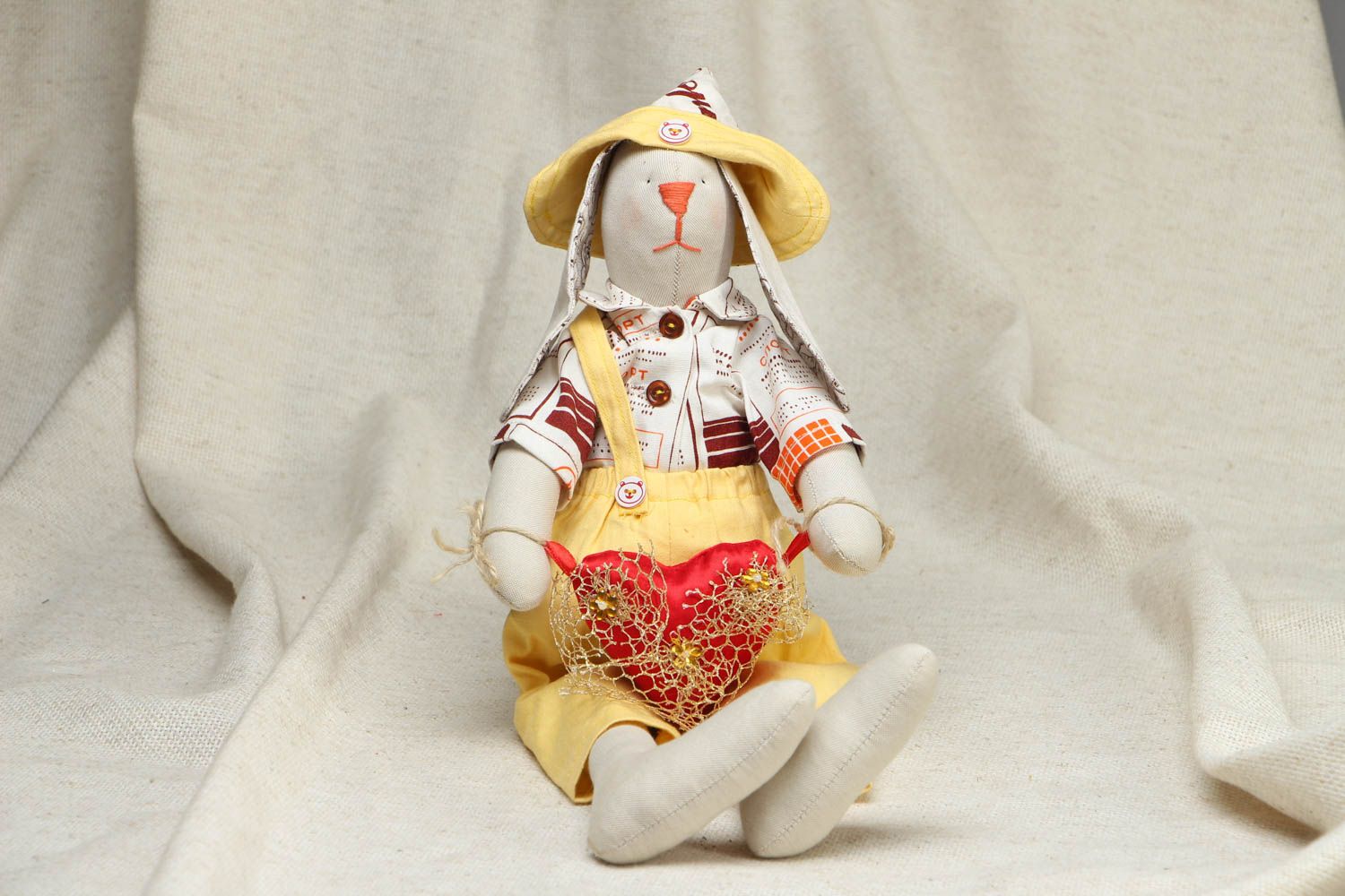 Handmade fabric toy hare with long ears photo 1