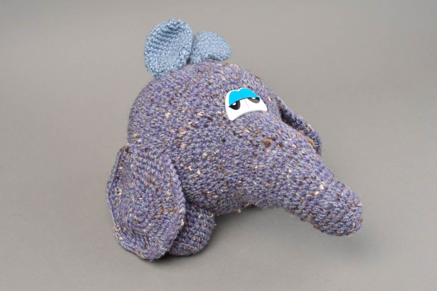 Jouet mou éléphant tricoté au crochet fait main gris amusant pour enfant photo 3