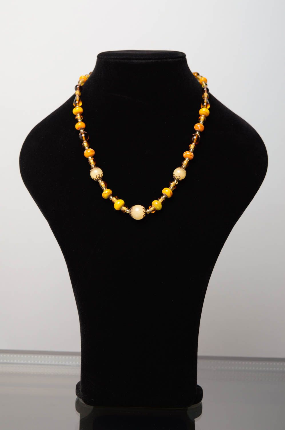 Handmade lampwork glass bead necklace Yellow Motives photo 2