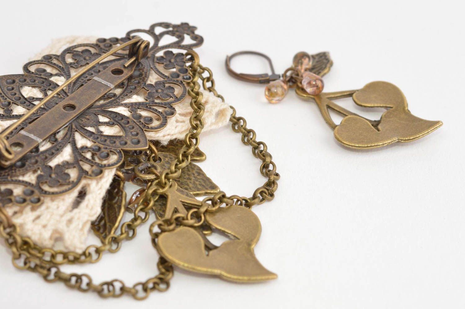 Handmade metal jewelry metal earrings vintage brooch cute brooch with print photo 4