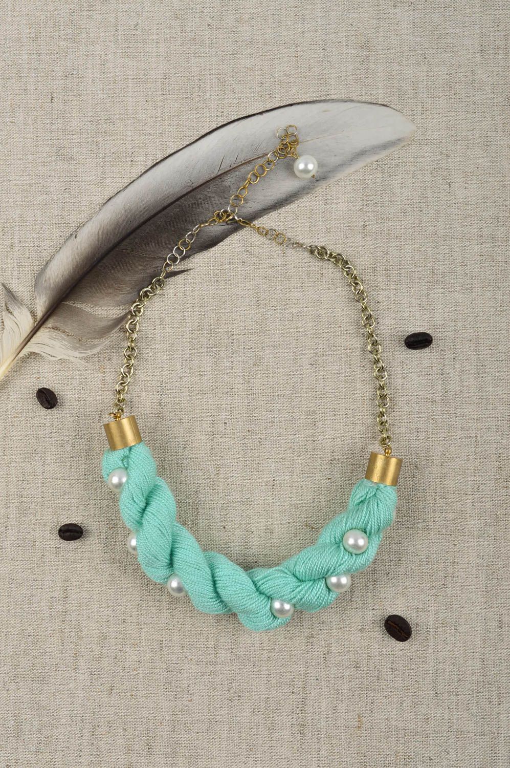Handmade beaded necklace yarn necklace handmade accessories stylish jewelry photo 1