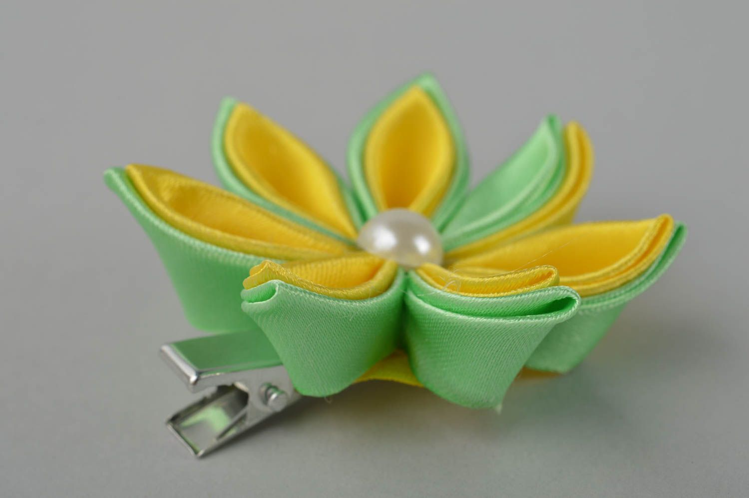 Haarspange Blume handmade Damen Modeschmuck Accessoire für Haare grün gelb foto 4