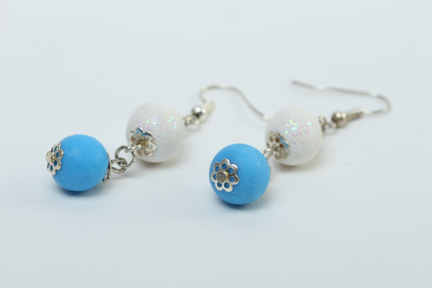 Plastic earrings handmade polymer clay earrings with beads stylish jewelry photo 3