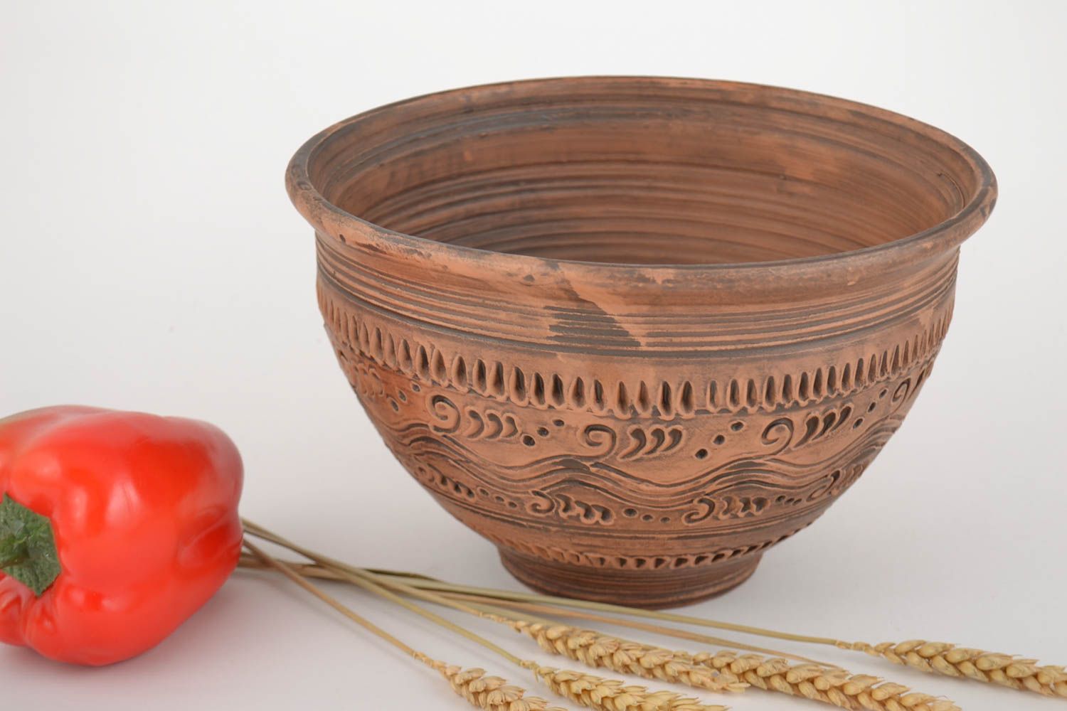 Large handmade designer molded clay bowl 3 l home ceramics photo 1