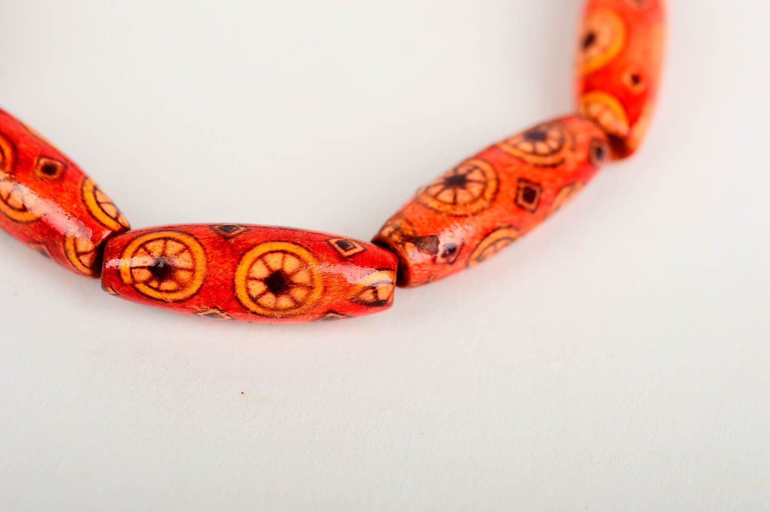 Wooden red beaded handmade wrist bracelet on elastic cord for girls and women photo 5
