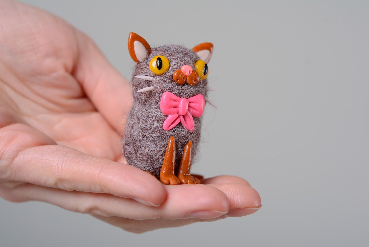 Homemade felted wool soft toy Cat photo 5