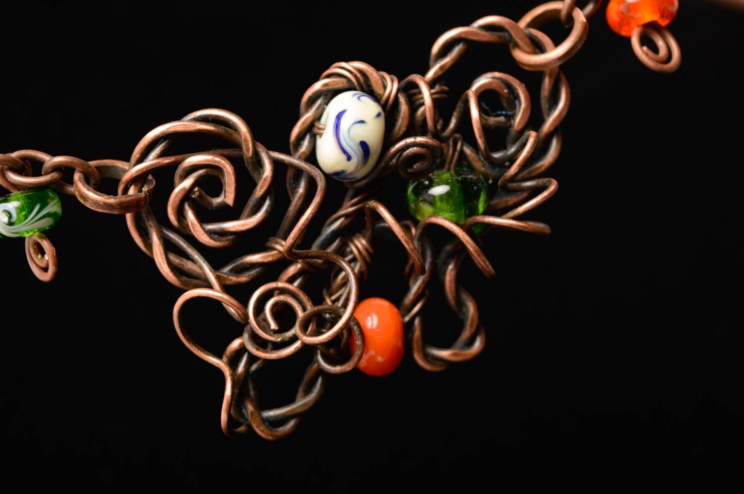 Wire wrap necklace with designer lampwork beads Turbulence photo 5