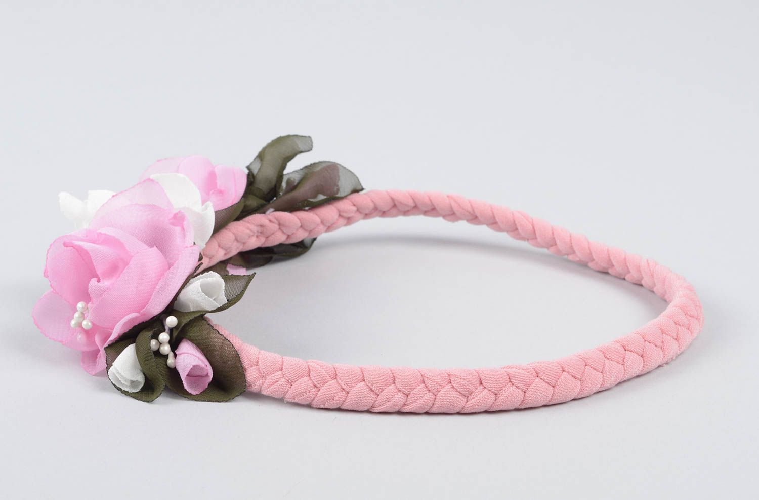 Rosa weißes Blumen Haarband handmade Designer Schmuck Accessoire für Haare foto 3