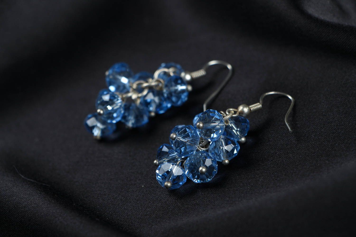 Blue earrings with crystal beads photo 2