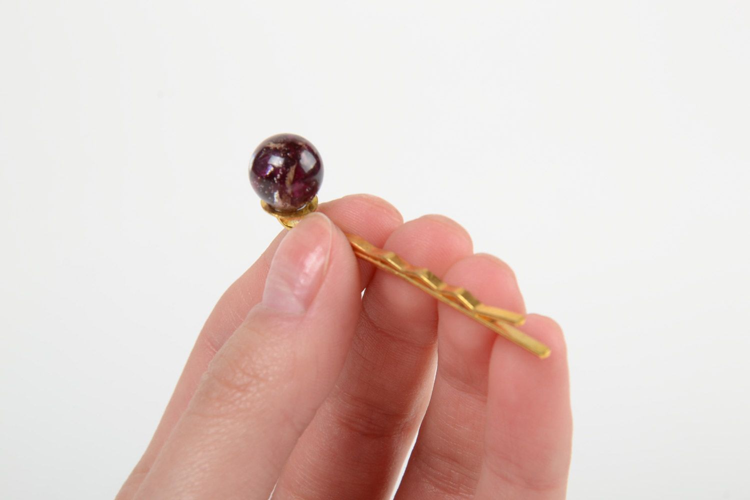 Handmade small bobby pin with real flowers coated with epoxy photo 5