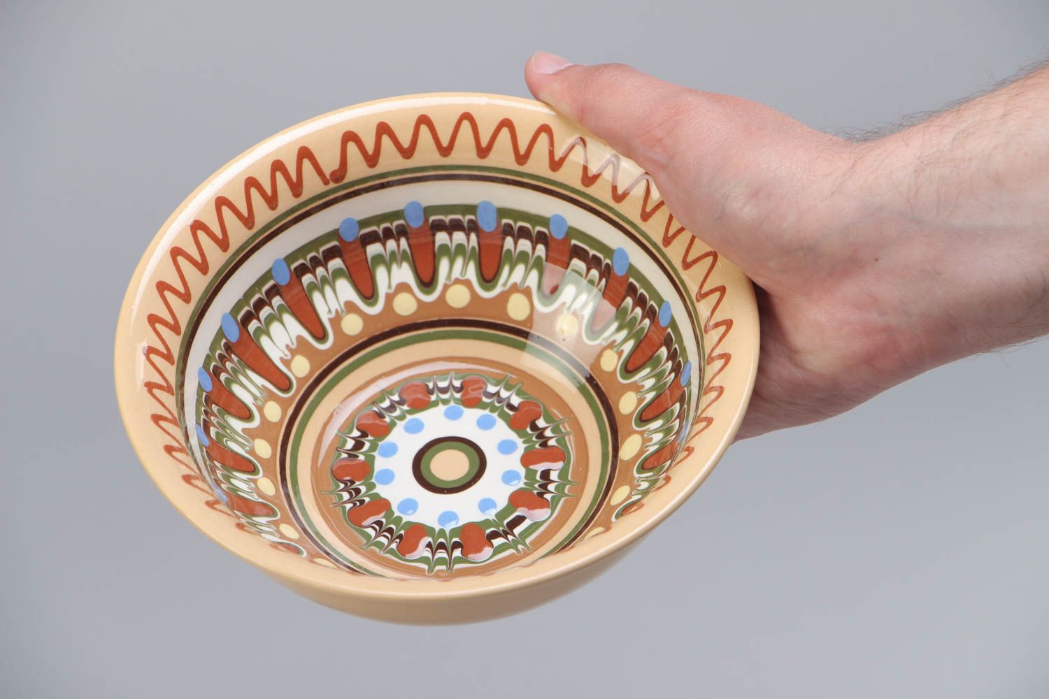 Beautiful handmade ceramic bowl painted with glaze 500 ml photo 5