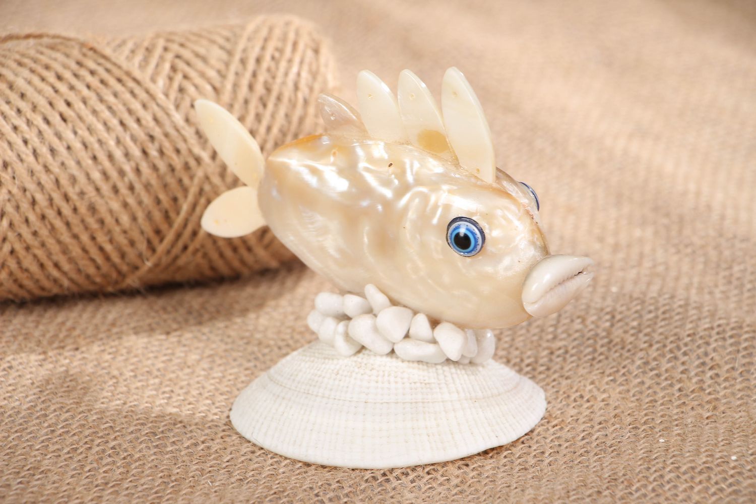 Figurilla artesanal de conchas de mar, pez decorativo foto 5