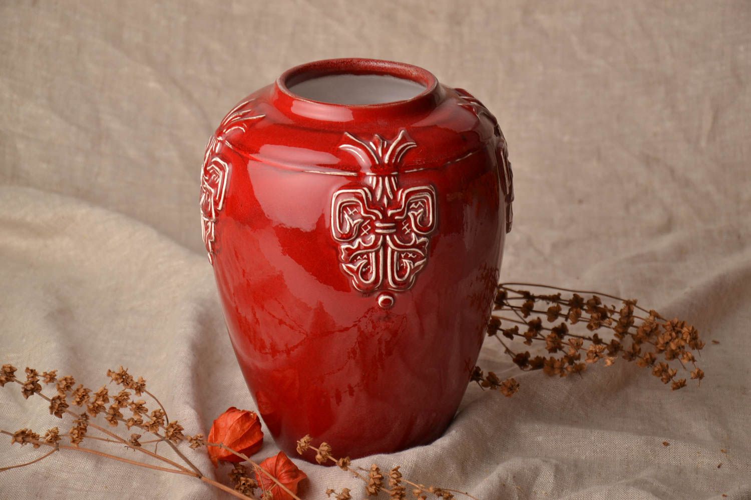 9 inches 120 oz red hot color ceramic vase in Chinese style 4 lb photo 2