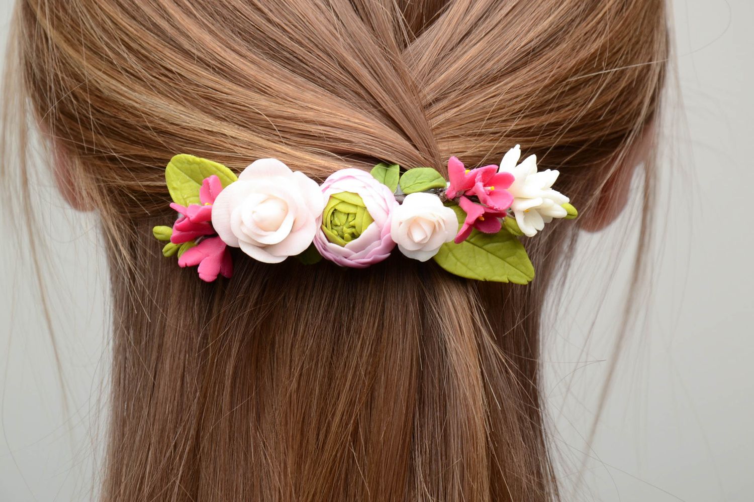 Polymer Haarspange mit Blumen Frühling foto 5