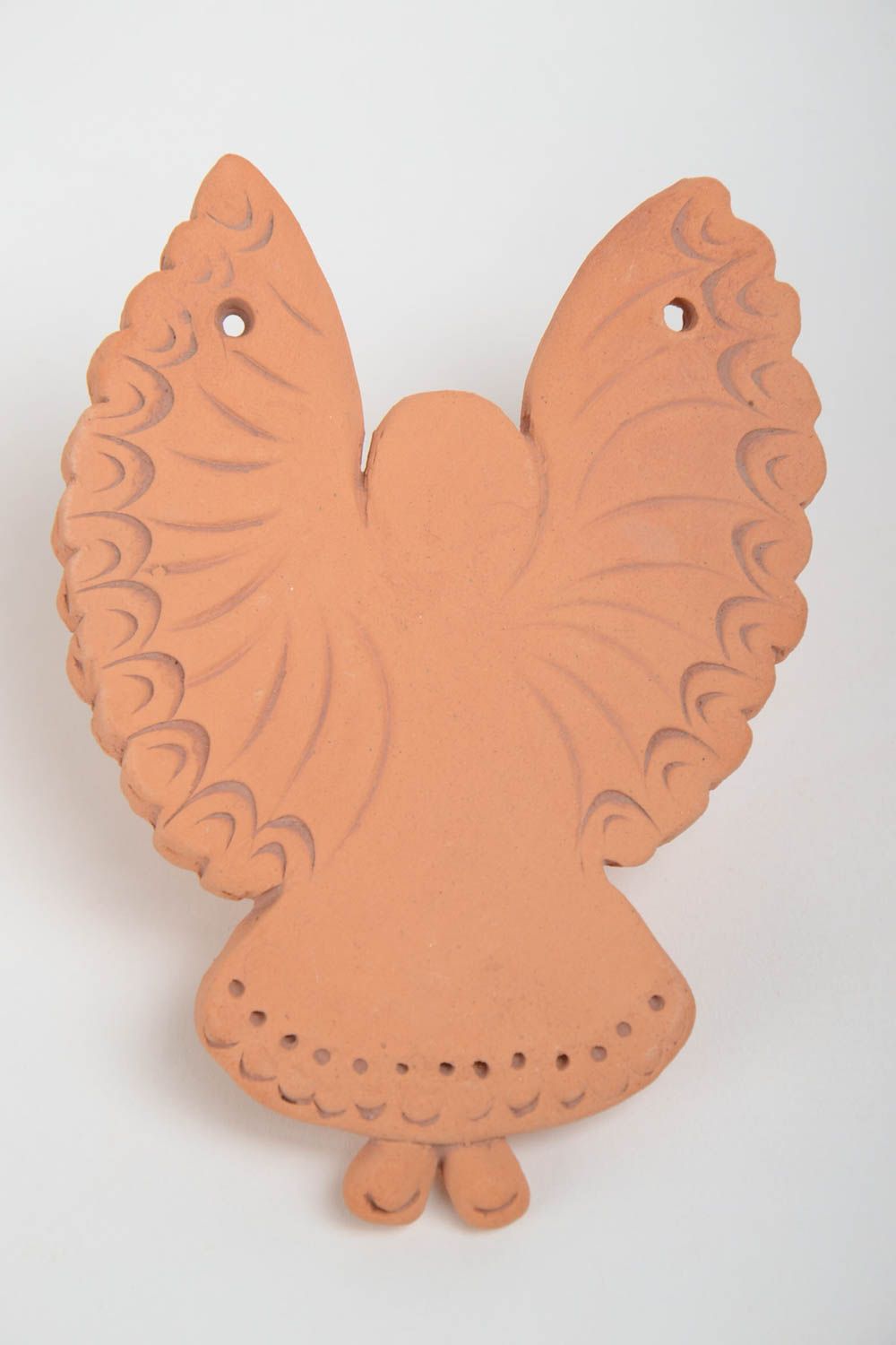 Handmade ceramic large flat pendant in the shape of angel for creative work photo 2