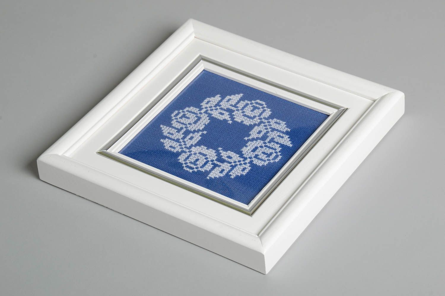Handmade embroidered picture blue wall decor stylish interior picture photo 2