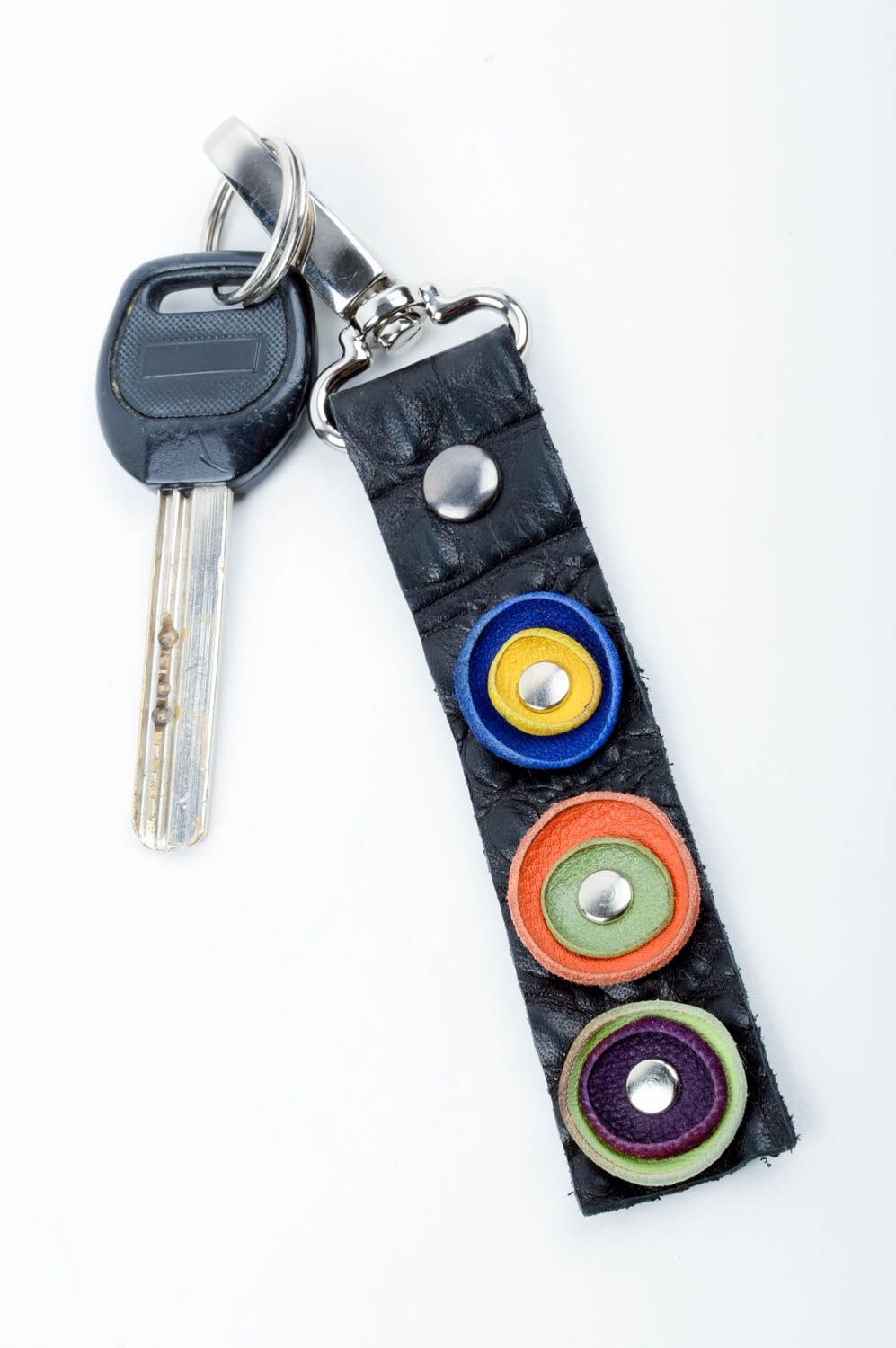 Leather keyring handmade key holder unusual key charm designer present photo 1
