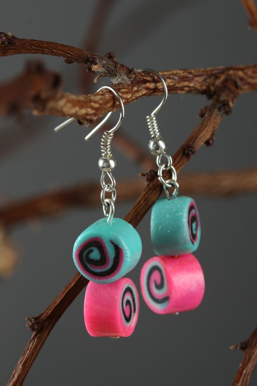 Handmade colorful earrings bright plastic earrings unusual jewelry gift photo 1