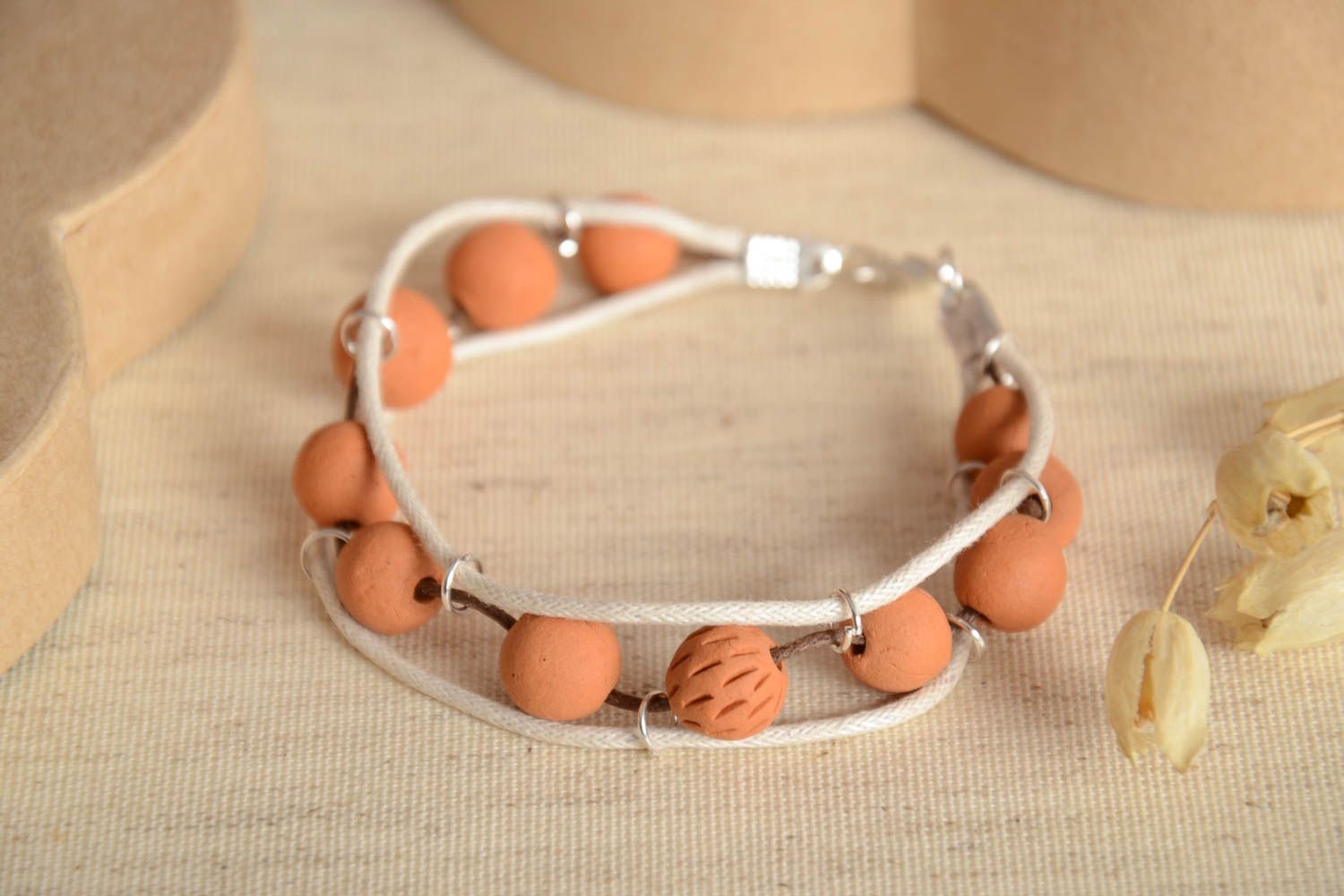 Unusual handmade ceramic bracelet wax cord bracelet for women gifts for her photo 2