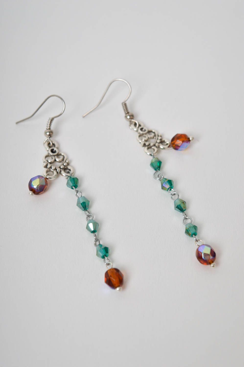 Handmade long beaded earrings stylish evening earrings elegant jewelry photo 3