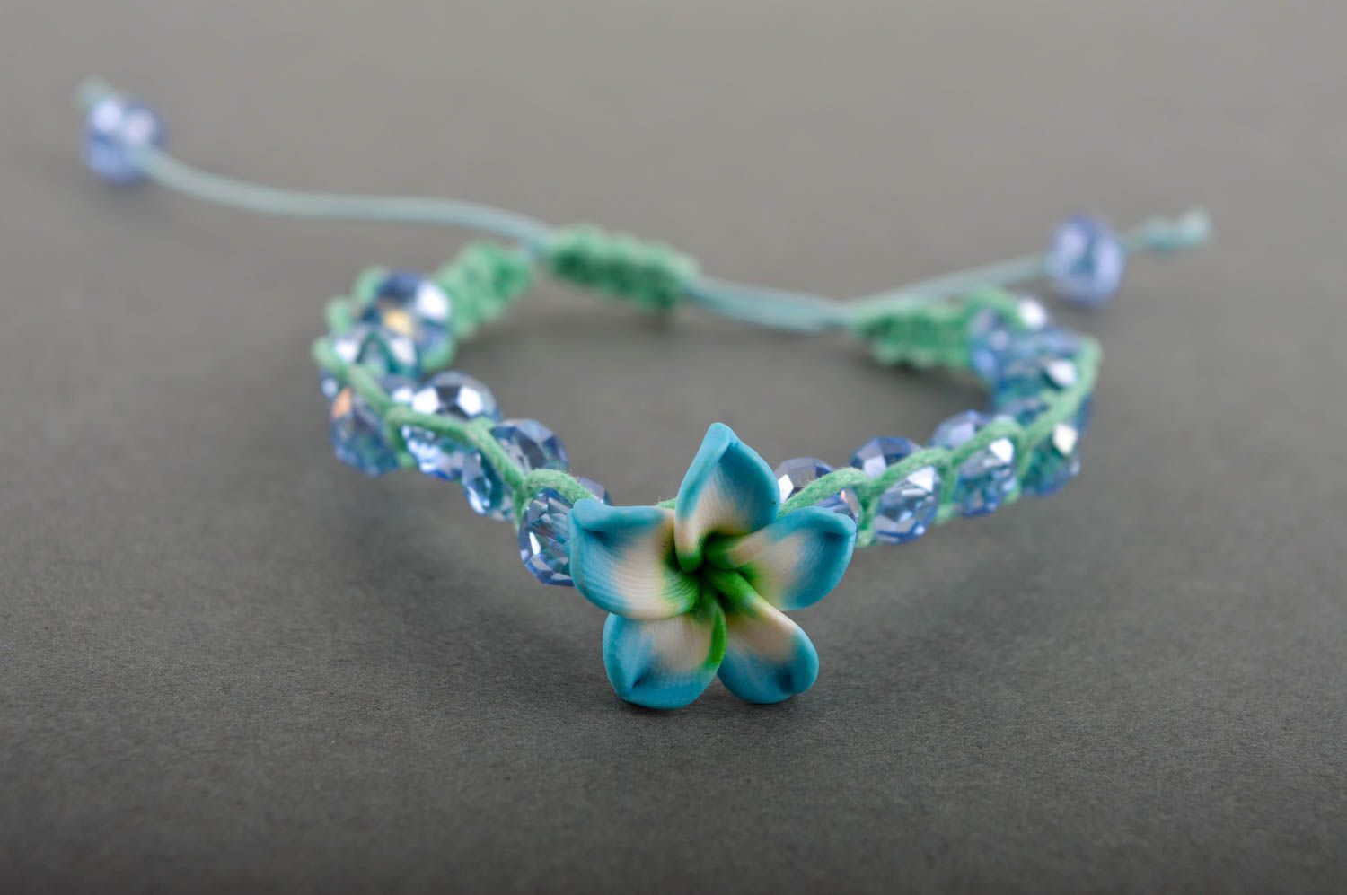 Handmade wrist bracelet cute bracelet with flower unusual glass bracelet photo 2