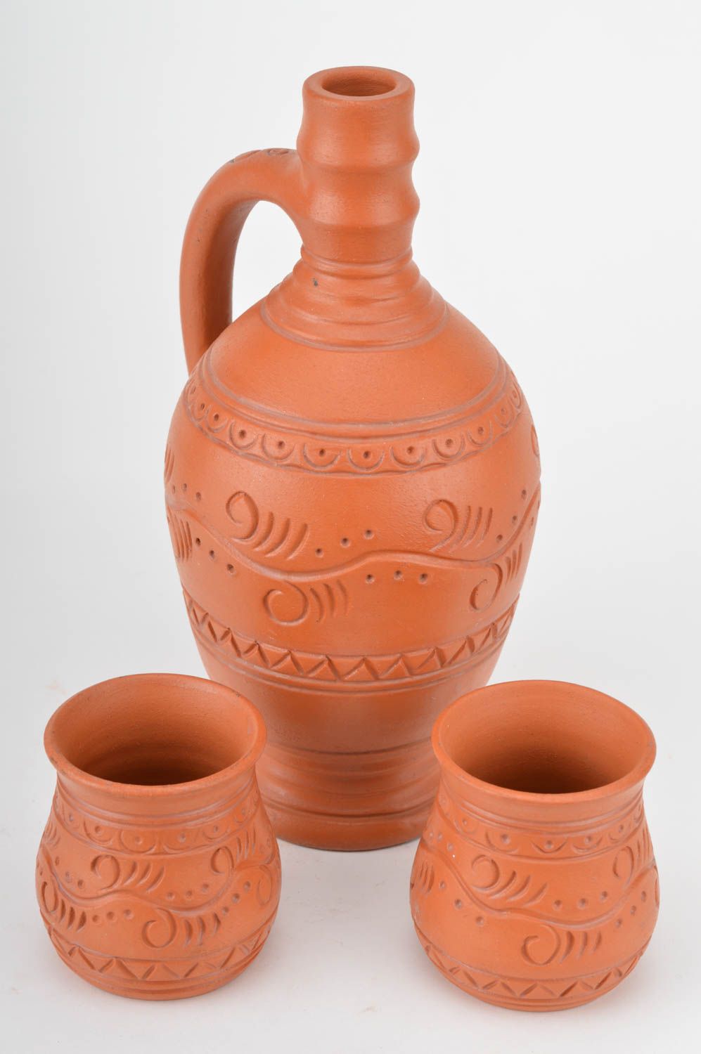 Handmade ceramic drinkware set 2 shot glasses 330 ml and 100 ml and bottle photo 5