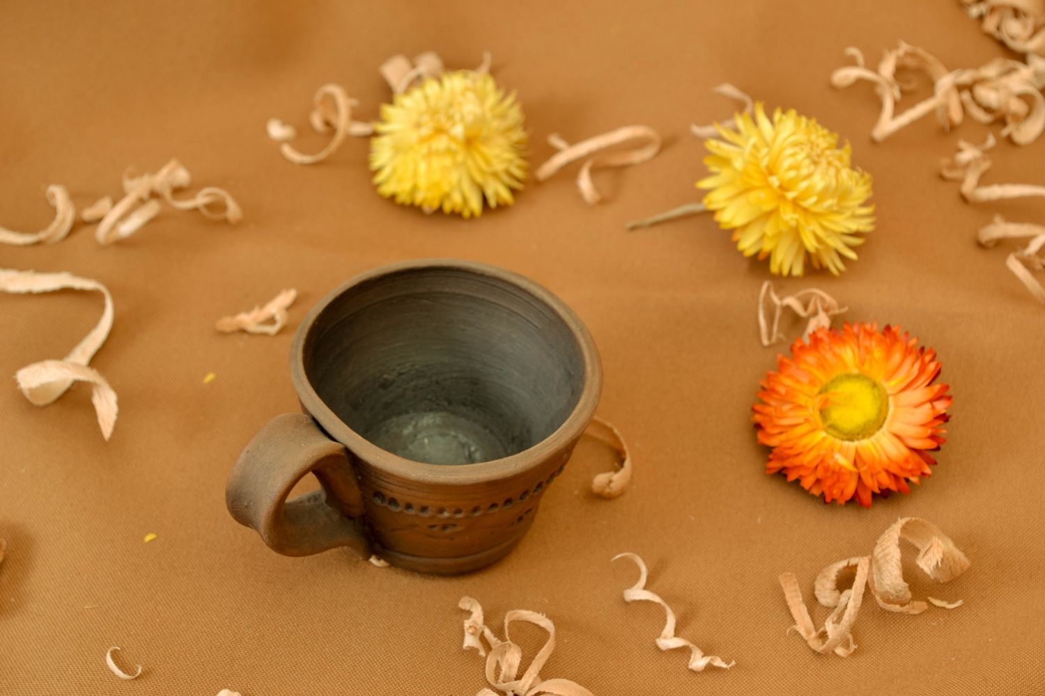 Глиняная чашка для кофе молочная керамика с орнаментом 0,07 л фото 1