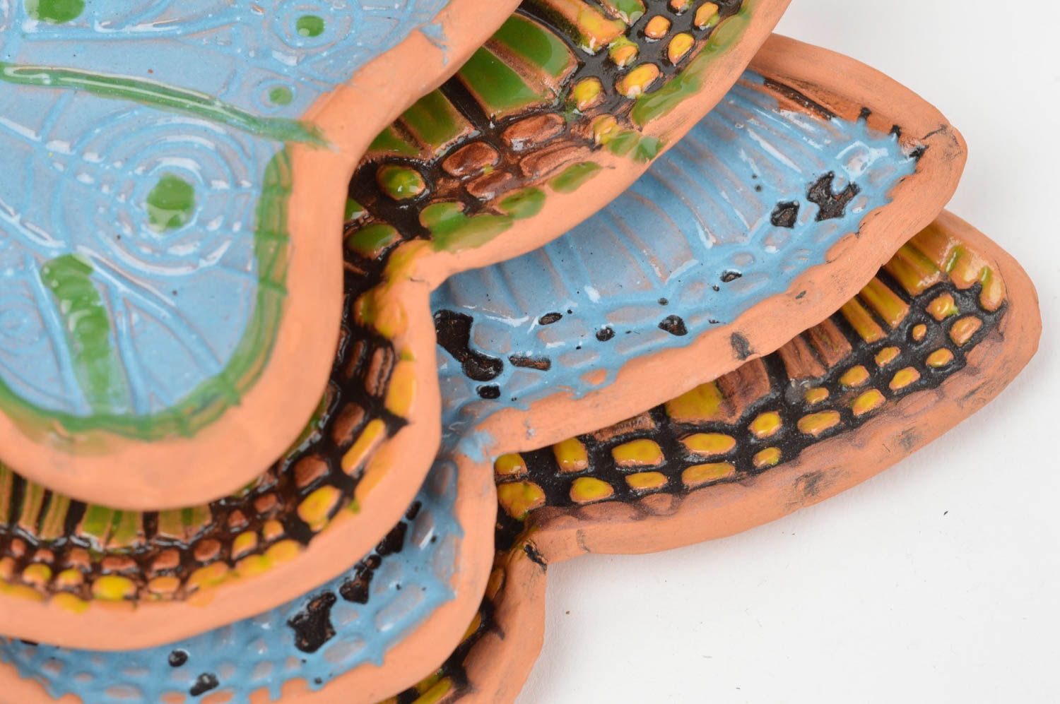 Керамические декоративные тарелки в виде бабочек хенд мейд для интерьера 4 шт фото 5