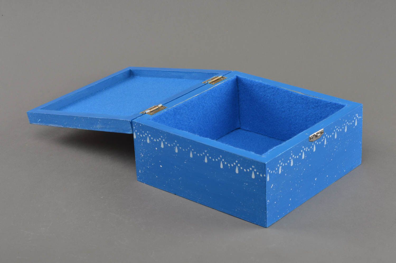 Blue handmade jewelry box made of plywood using decoupage technique with lock photo 3