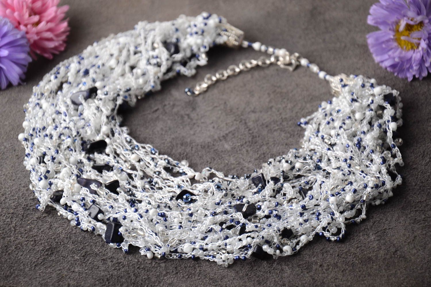 Handmade massive light necklace unusual designer necklce natural stone jewelry photo 1