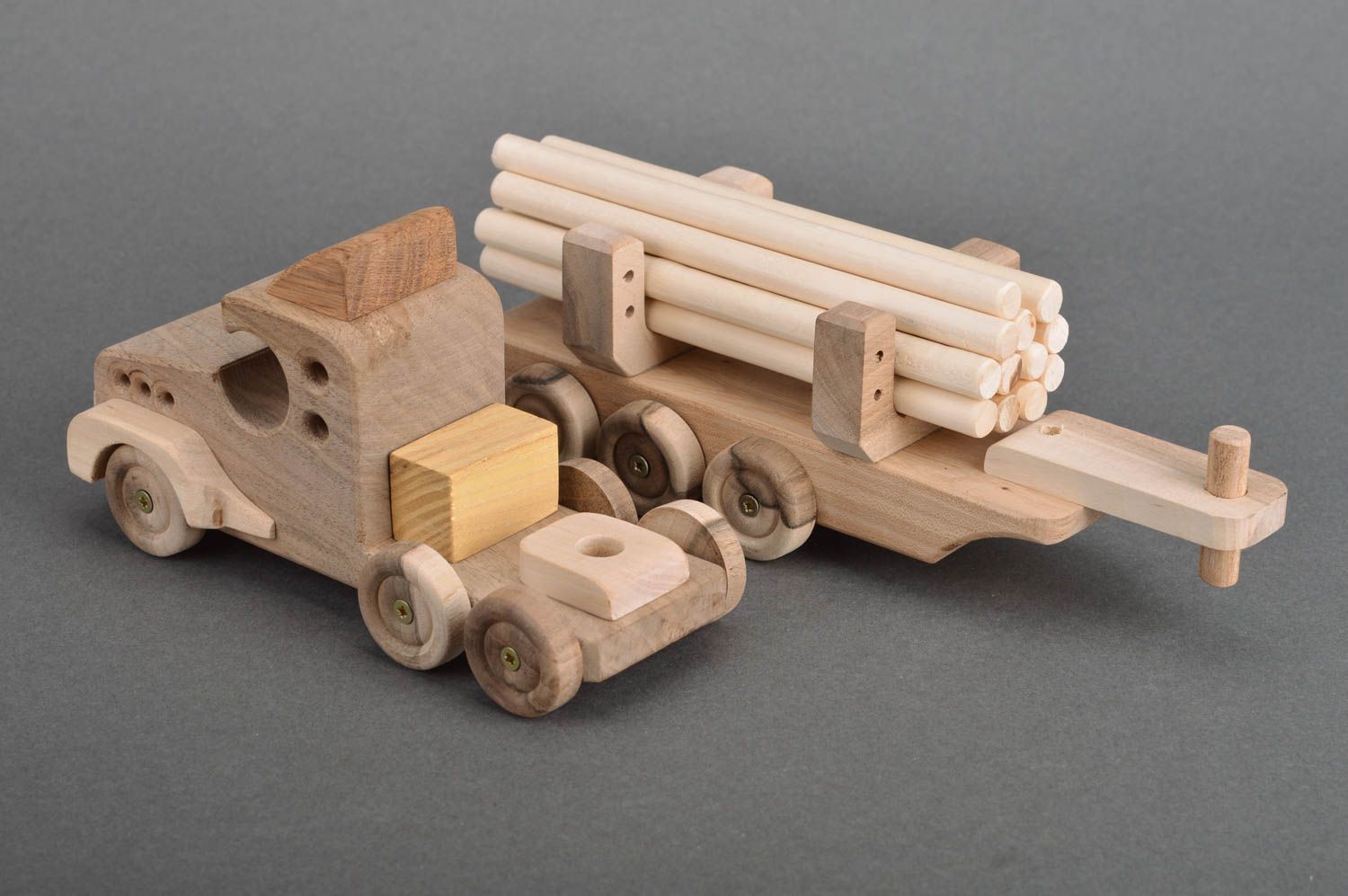 Eco friendly children's handmade wooden toy car with trailer for boys  photo 5