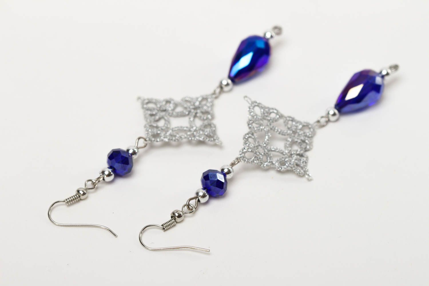 Long handmade tatting earrings woven textile earrings accessories for girls photo 4