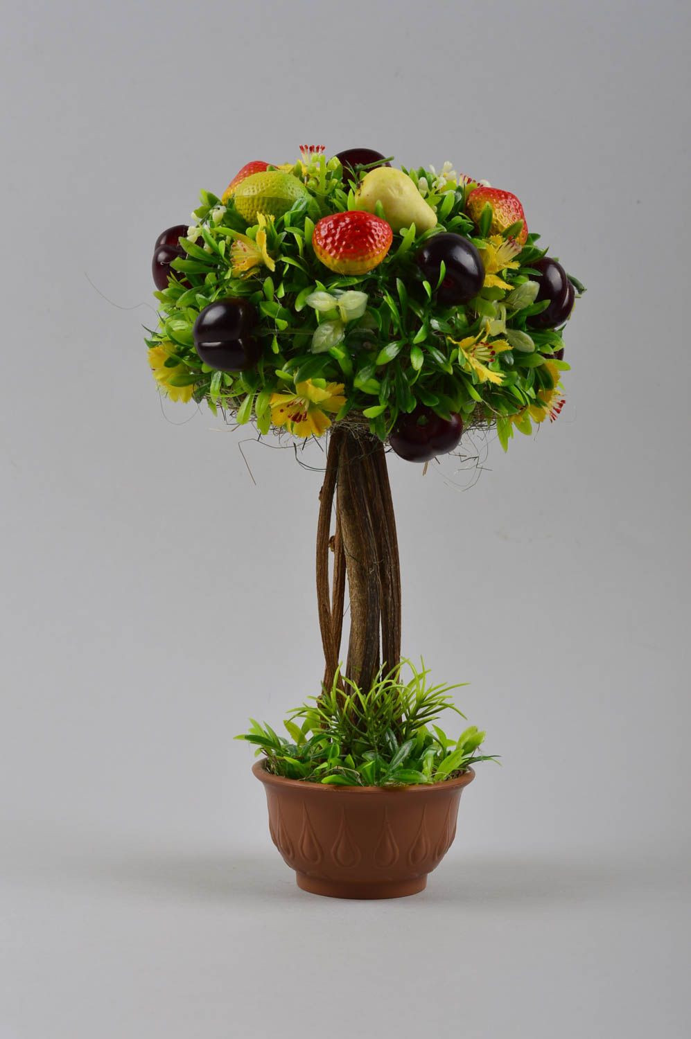 Árbol topiario hecho a mano composición de flores y frutas decoración de casa foto 3