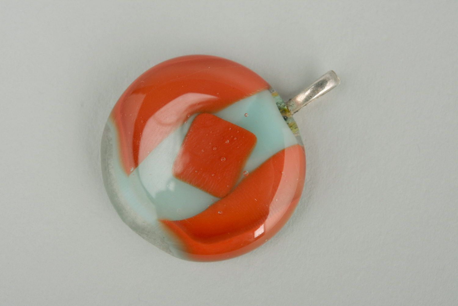 Glass pendant made using the fusing technique Orange circle photo 2