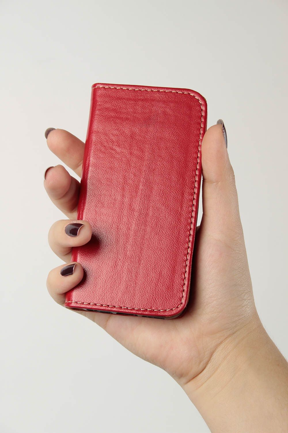 Housse smartphone cuir rouge fait main Étui téléphone portable Idée cadeau femme photo 1