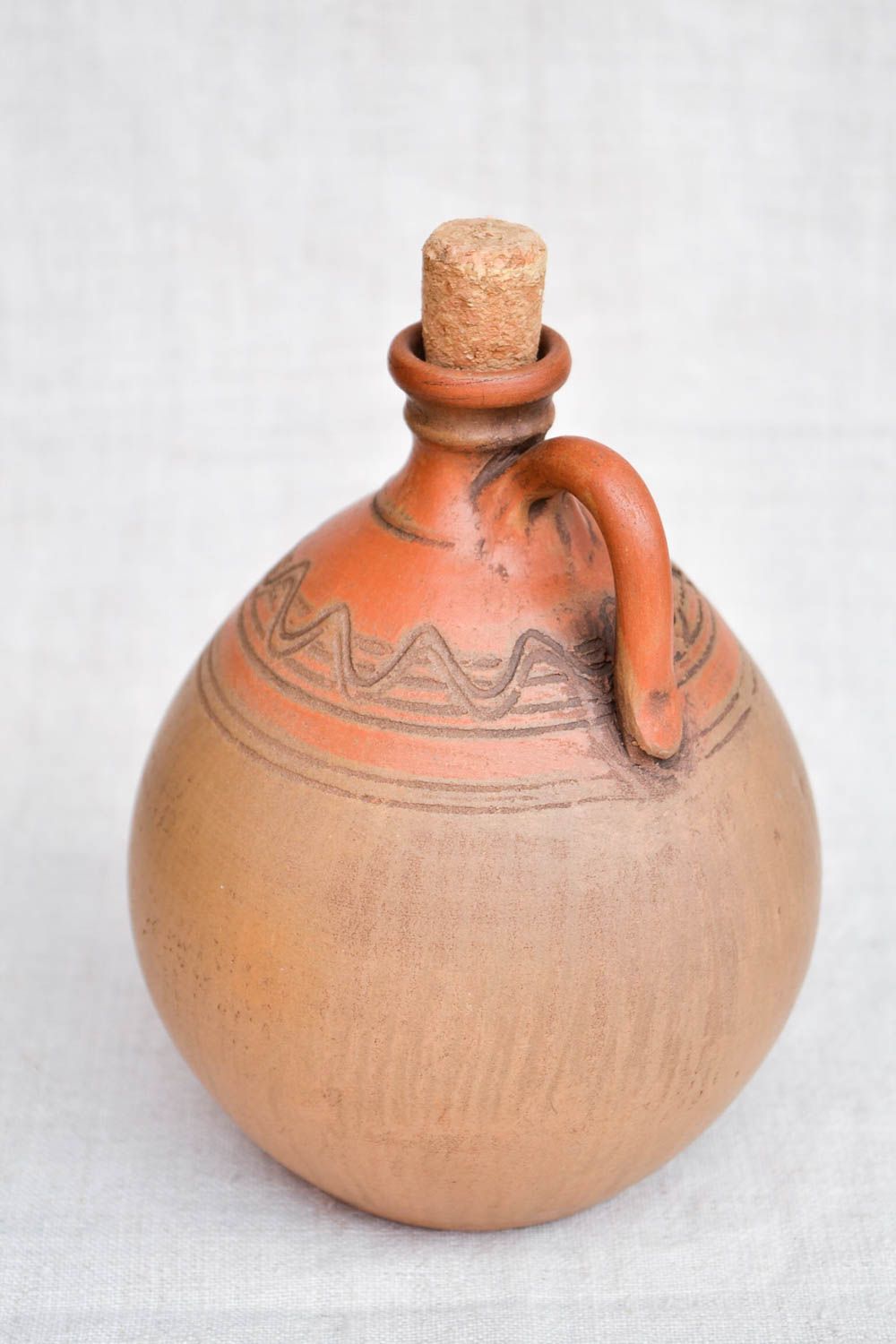 60 oz ceramic handmade terracotta wine carafe in ball shape with handle 1 lb photo 4
