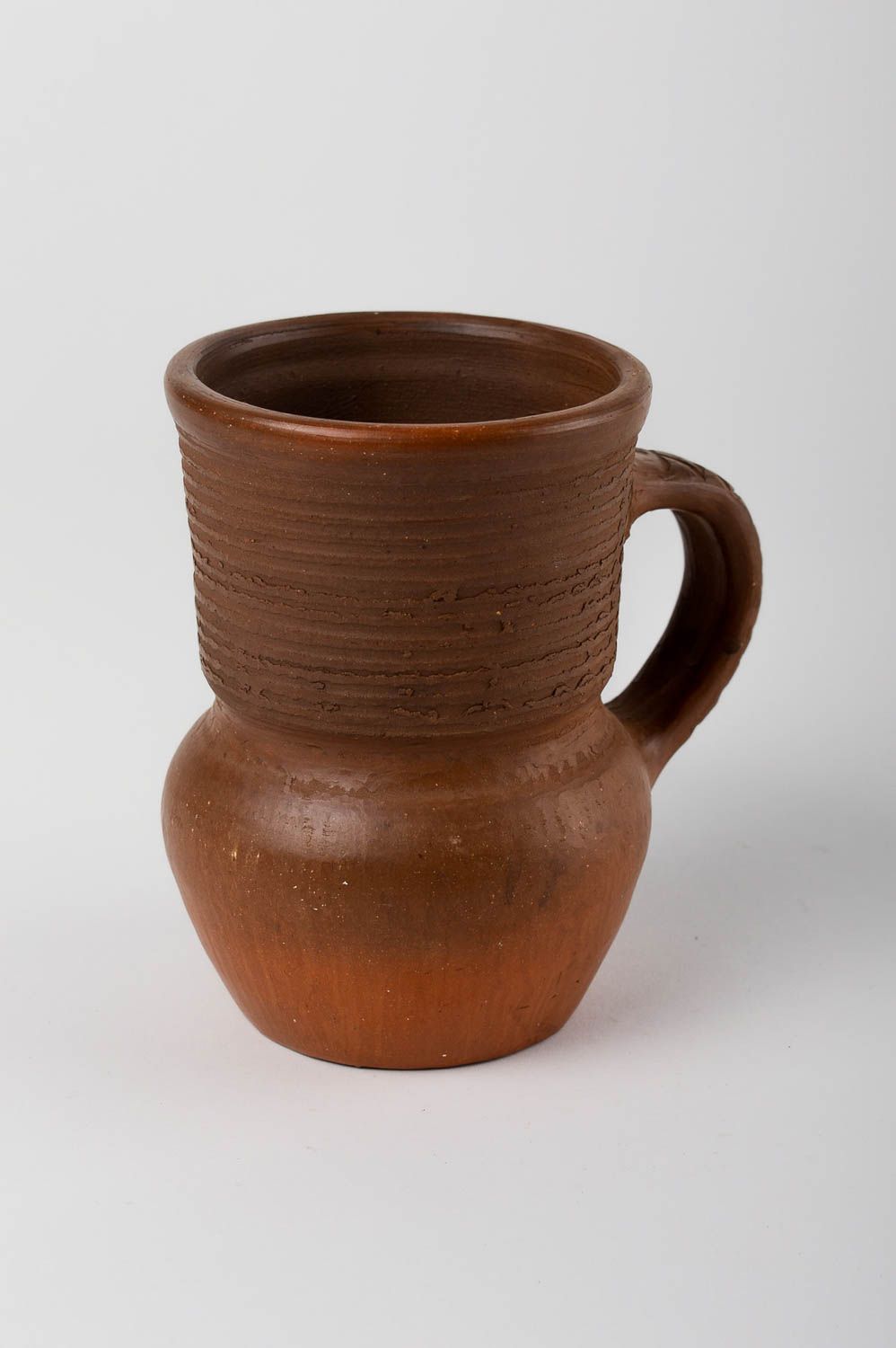 Large 15 oz ceramic clay coffee mug in the shape of a pitcher with handle 0,73 lb photo 2