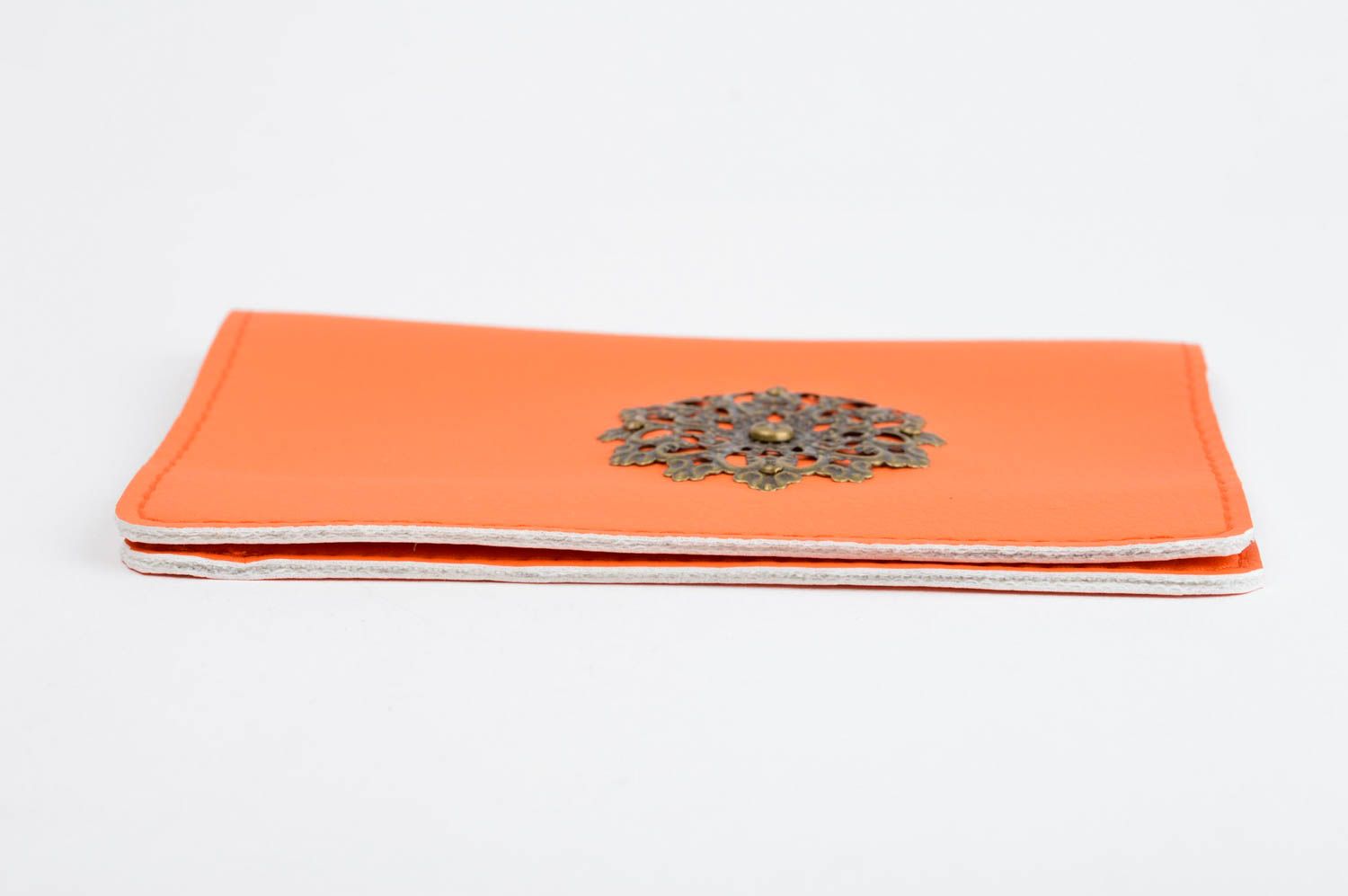 Étui passeport cuir fait main Protège-passeport décoré orange Accessoire femme photo 2