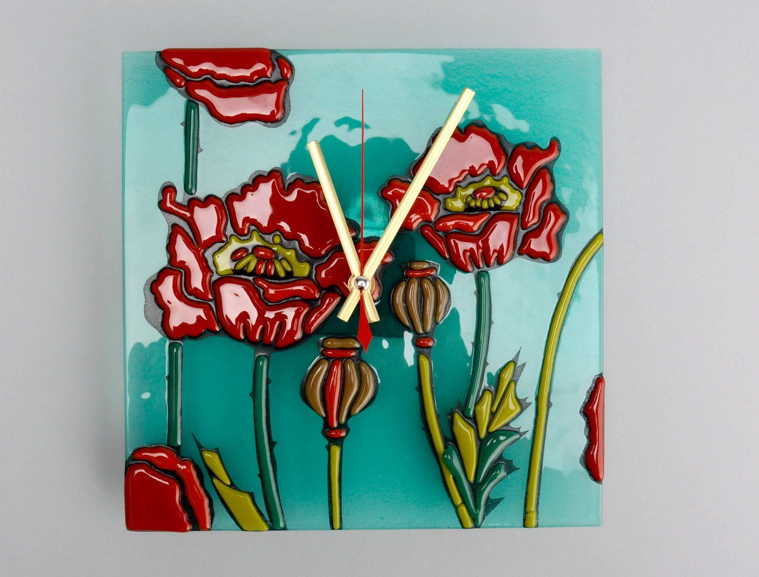 Clocks made of fusing glass Poppies photo 1