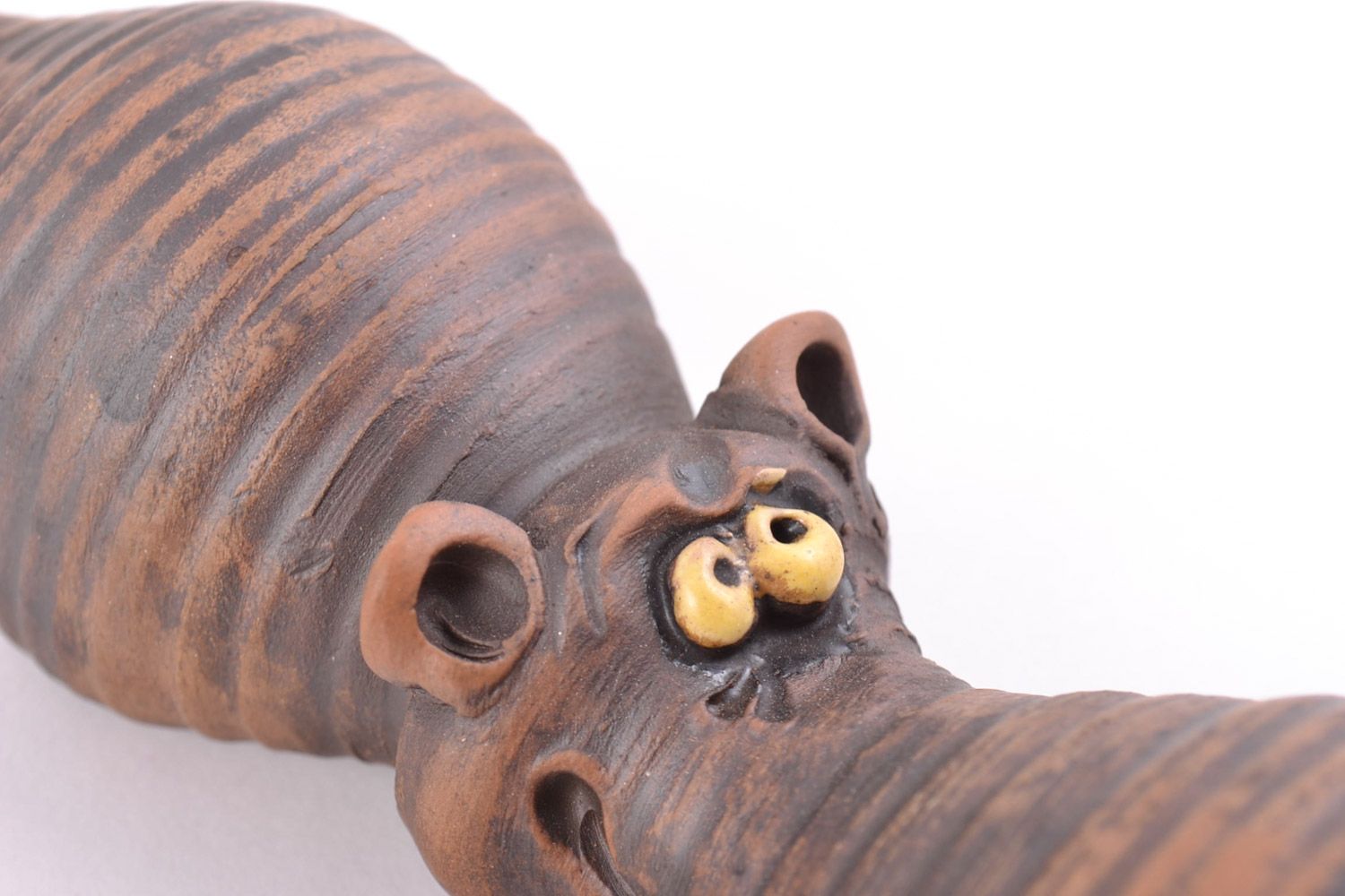 Handmade decorative ceramic statuette of hippo of chocolate color table decor photo 3