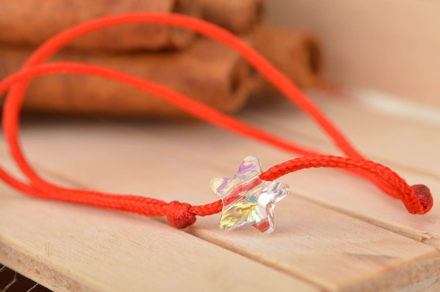 Bracelet en fils de soie fait main avec cristal étoile bijou d'été orange photo 1