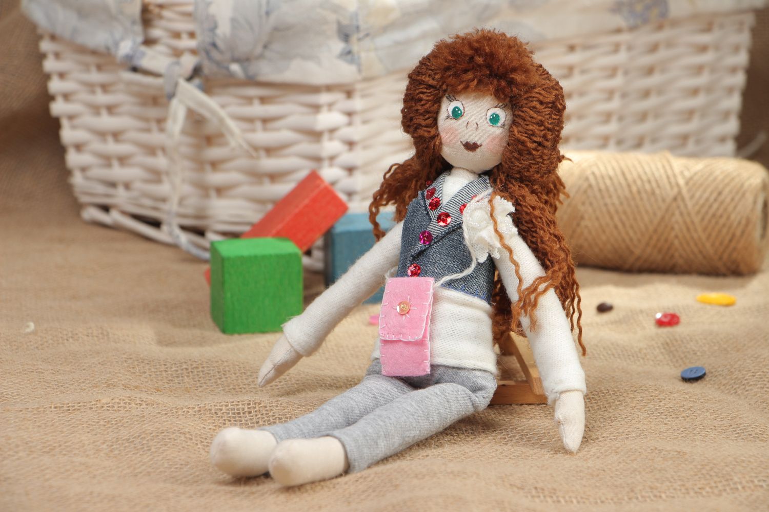 Fabric doll with curly hair Natashka photo 5