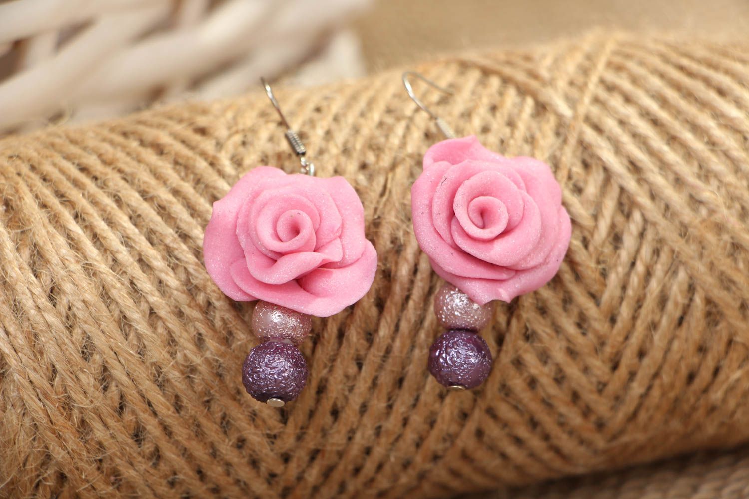 Polymer clay earrings Pink Tenderness photo 4