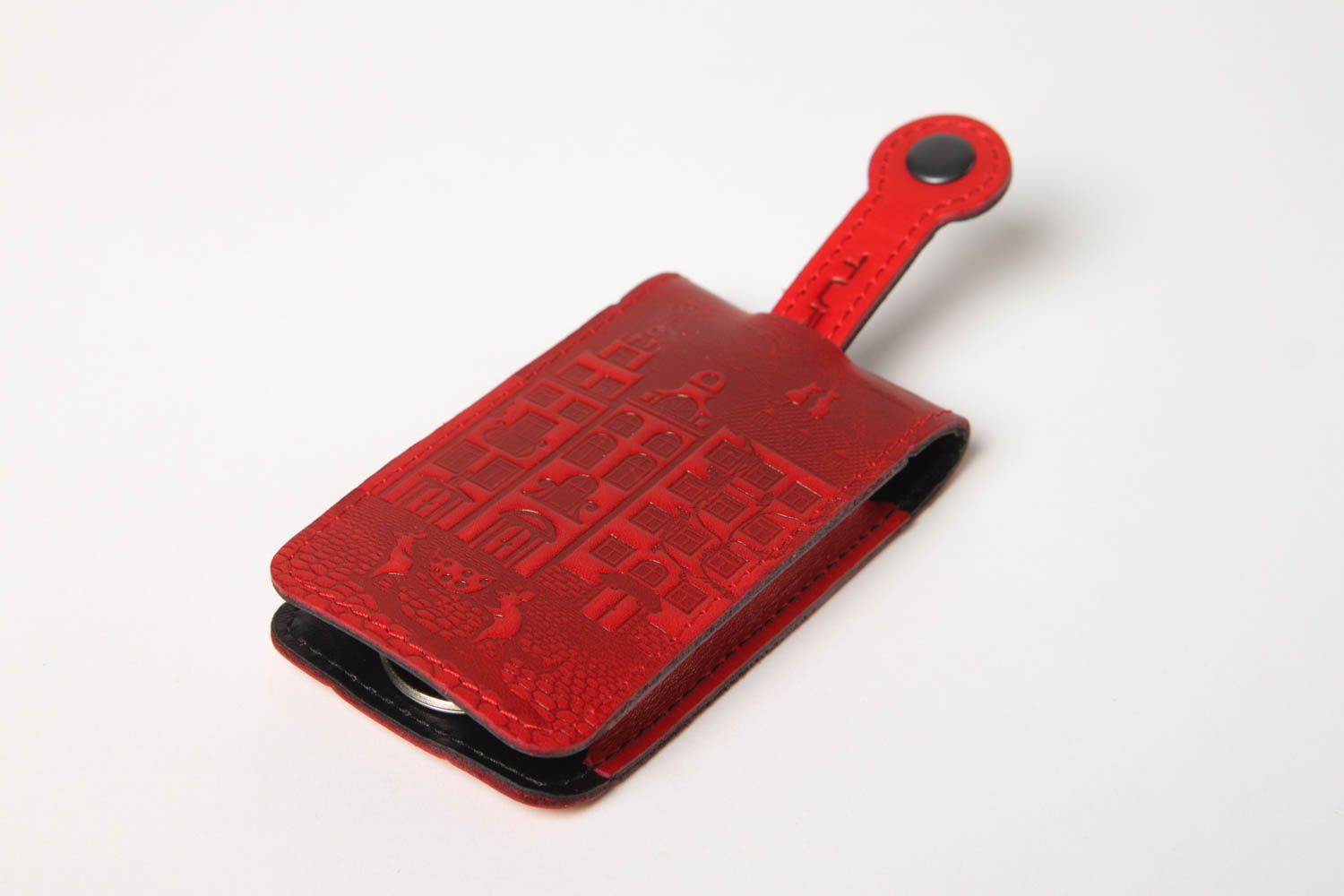 Guarda llaves original artesanal rojo accesorio de cuero regalo original foto 2