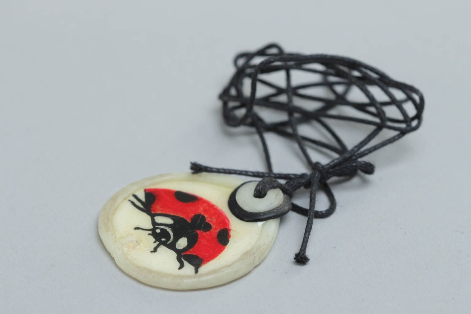 Handmade pendant made of polymer clay on long string beautiful stylish accessory photo 3