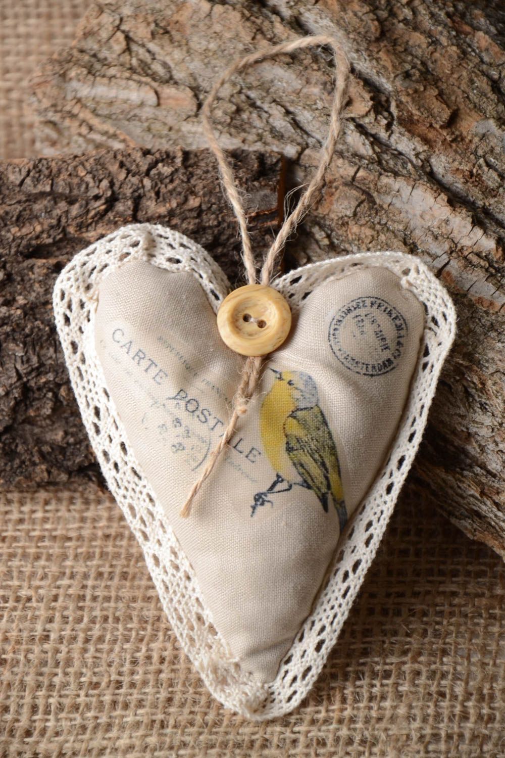 Декоративное сердце ручной работы мягкое сердце из ткани декор для дома фото 1