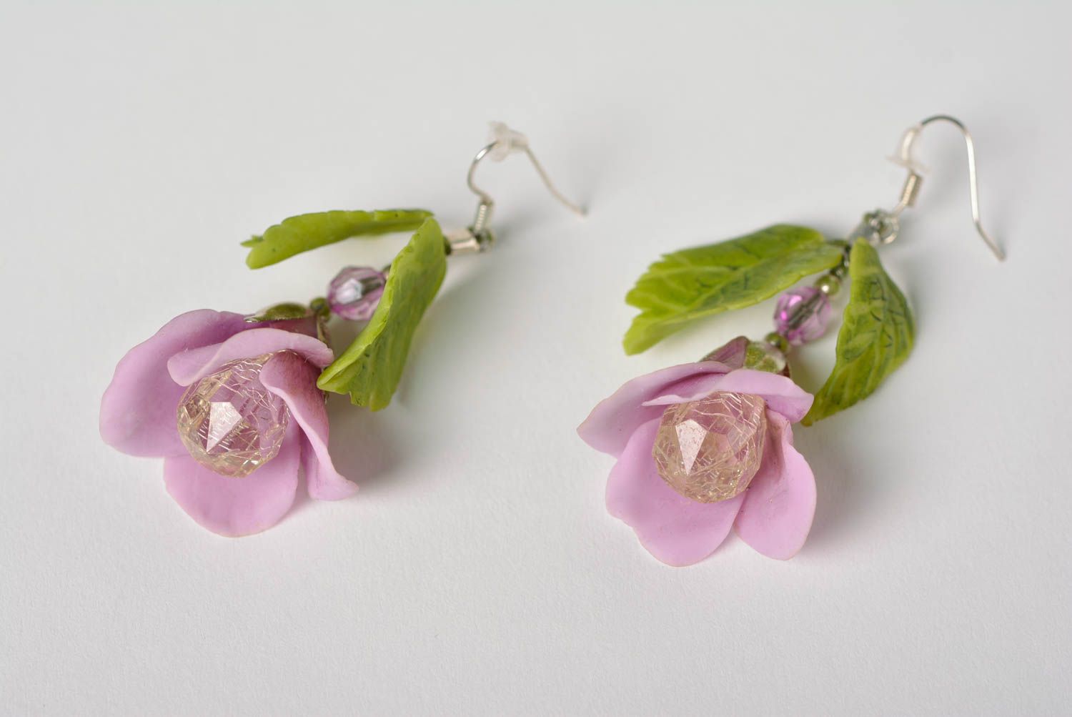 Unusual eye-catching handmade designer plastic flower earrings for women photo 2