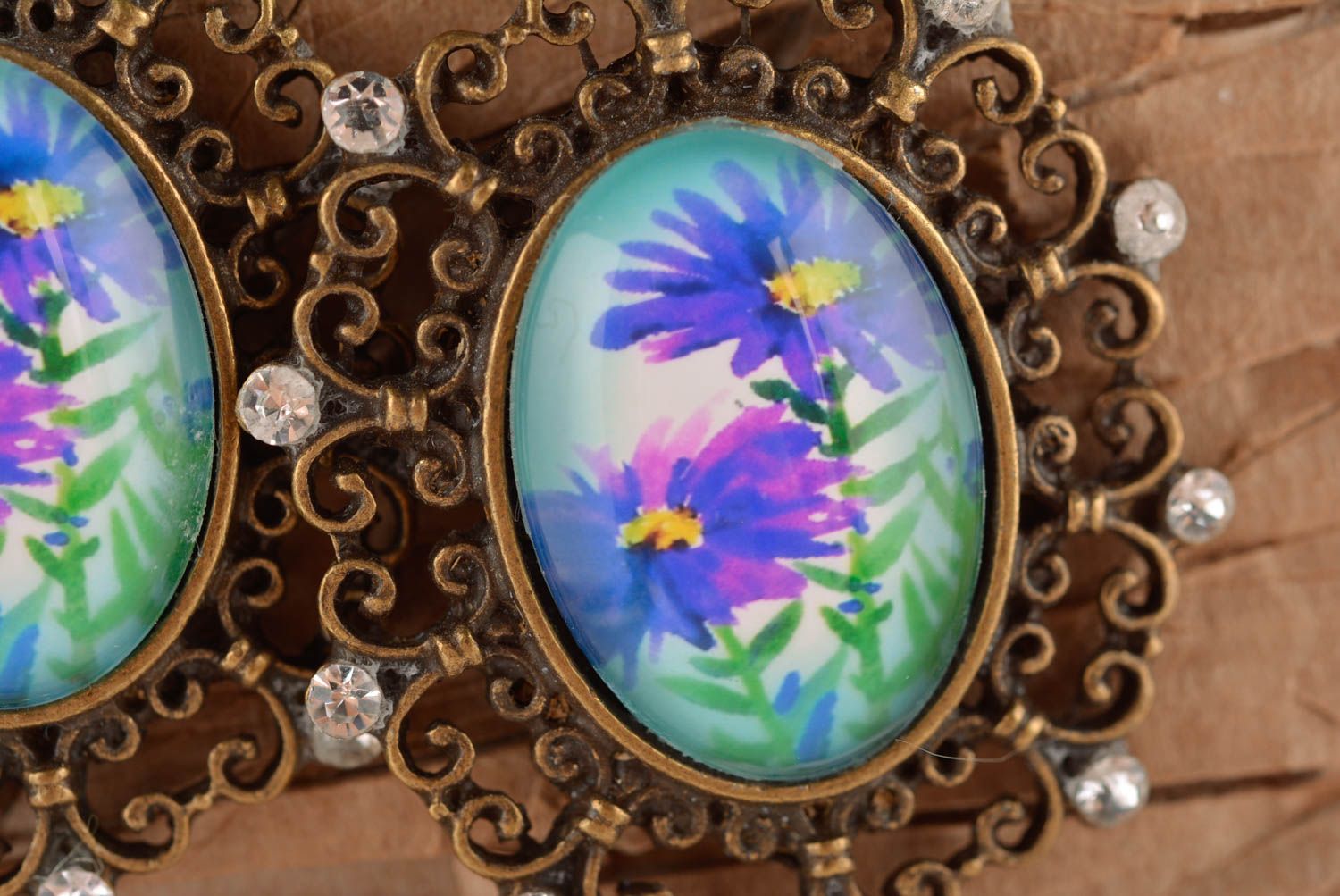 Handmade Cabochon Ohrringe Metall Schmuck Accessoire für Frauen mit Blumen oval foto 2